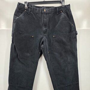 Vintage Carhartt Men's B136-BLK Black Double Knee Canvas Pants Men’s40 x30 Faded